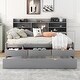 preview thumbnail 3 of 43, Full Size Wooden Captain Bed with Built-in Bookshelves, 3-Storage Drawers, and Trundle, Light Grey, Classic Style Bed Frame
