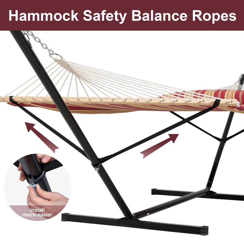 Outdoor Portable Double Hammock with Stand&Pillow Max 475 lbs Capacity