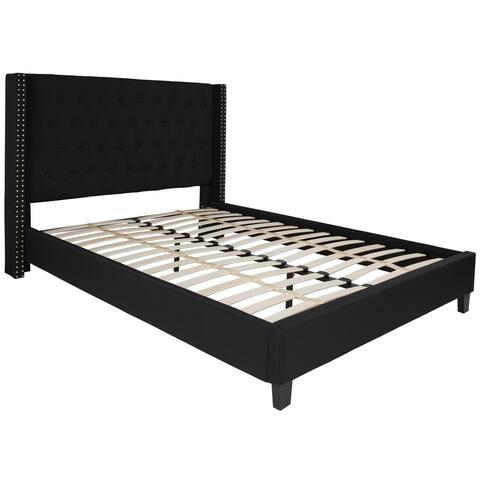 86" Black Rectangular Tufted Upholstered Platform Bed - Queen Size