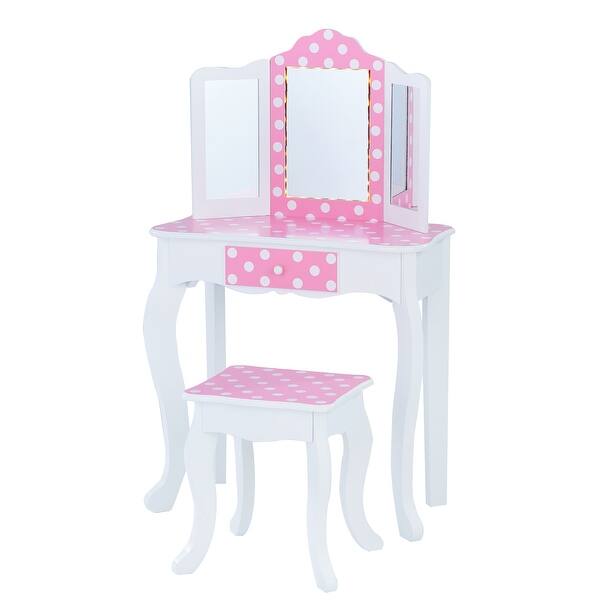Shop Teamson Kids Fashion Polka Dot Prints Gisele Play Vanity Set With Led Mirror Light Pink White On Sale Overstock 31636735