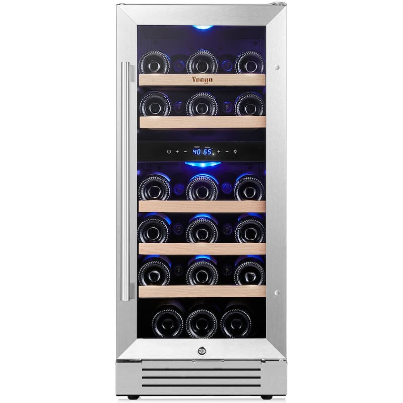 15 Inch Wine/Beverage Refrigerator Cooler 28 Bottles TWO Zones Built-in/Freestanding Wine Rack