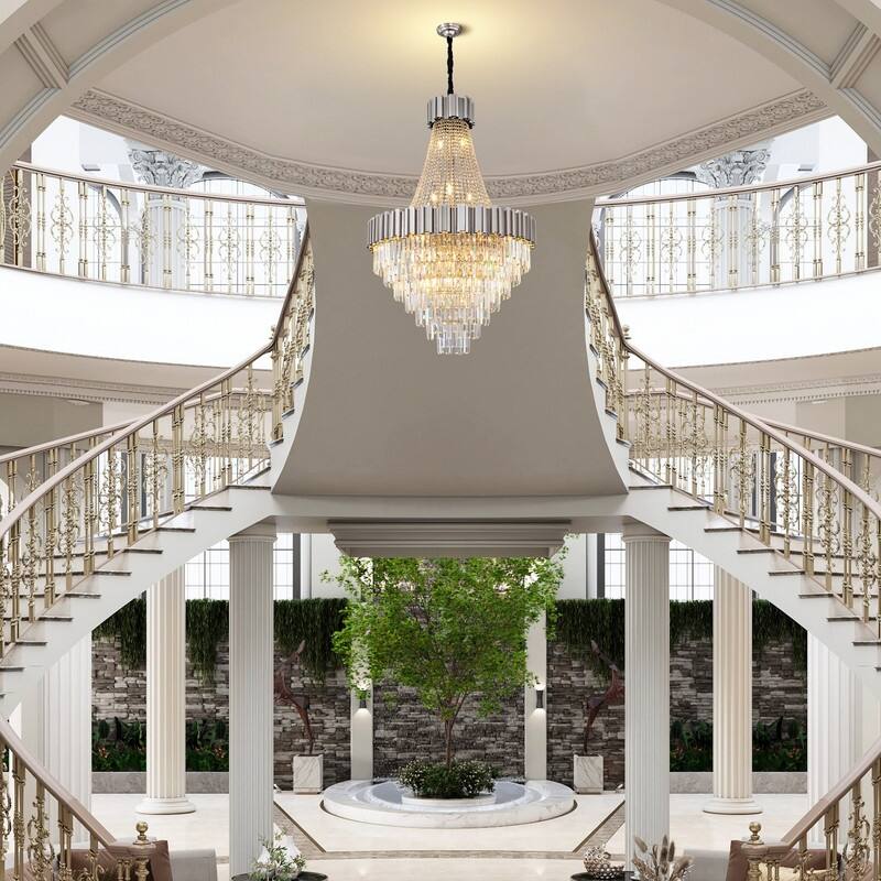 KAYLA Large Crystal Chandelier - 35.4"Modern 6-Tier 17-Light Chrome Ceiling Light, Luxury K9 Crystal
