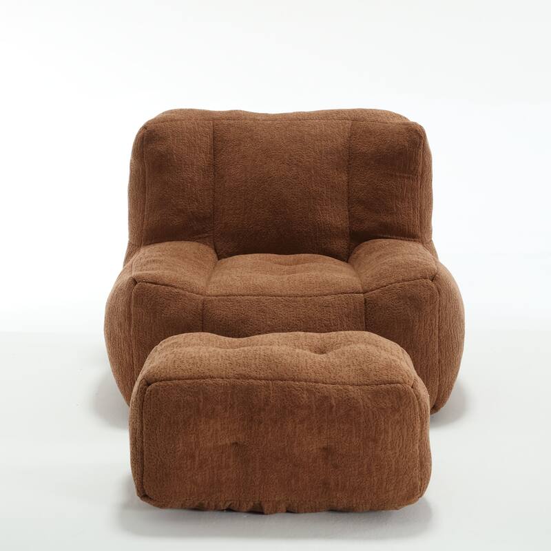 Fluffy bean bag chair with memory foam and ottoman