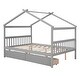 preview thumbnail 13 of 19, Full Size Wooden House Bed with Drawers Storage Bed for Kids, Teens, Girls, Boys Upholstered Platform Bed Easy Assembly