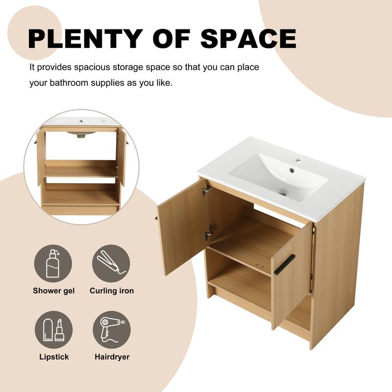 ARTCHIRLY 30/36 Inch Bathroom Vanity with Sink, Freestanding Bathroom Vanity with Soft Close Doors and Shelf