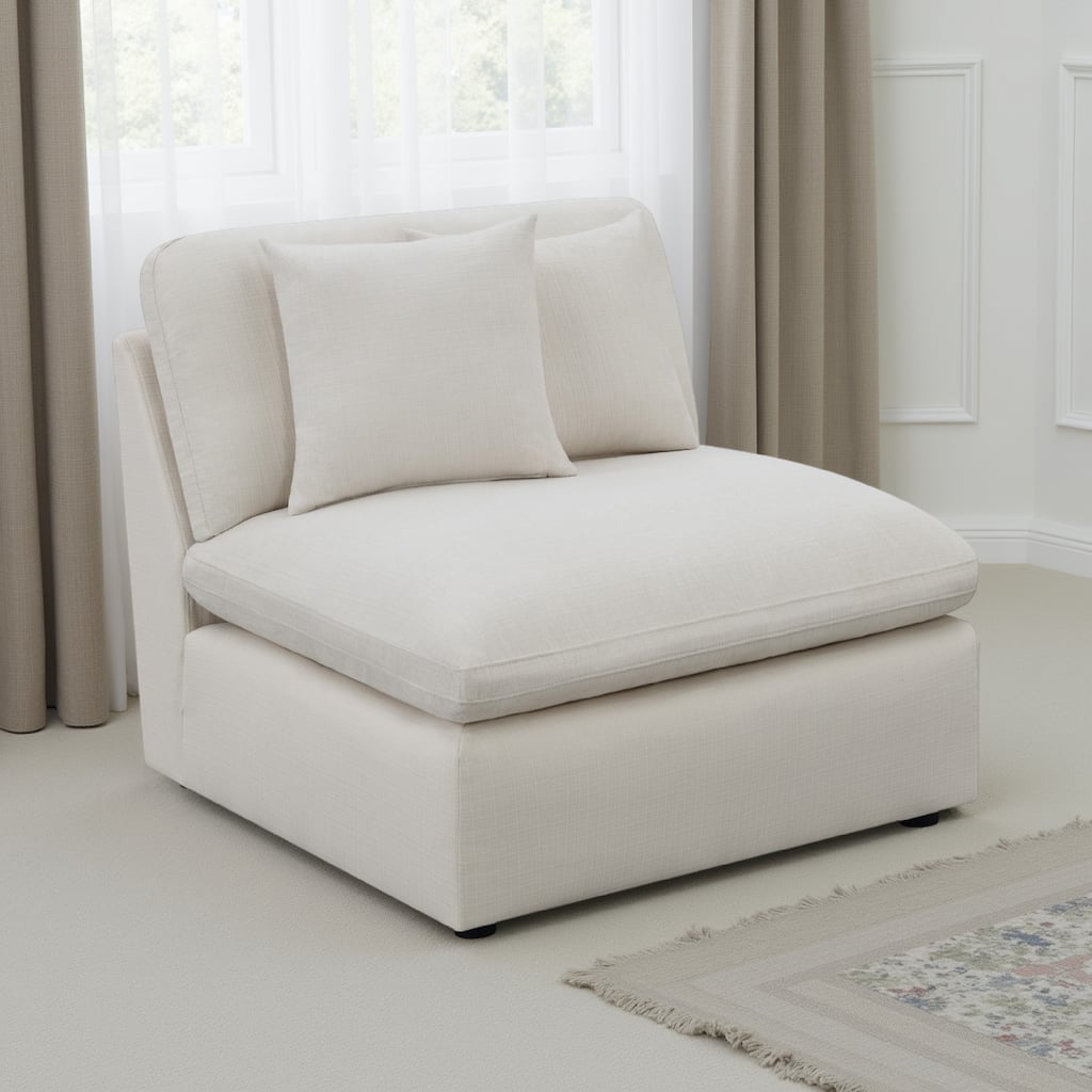 Jane 38 Inch Sectional Armless Chair, Plush Cushioned Back, Off White