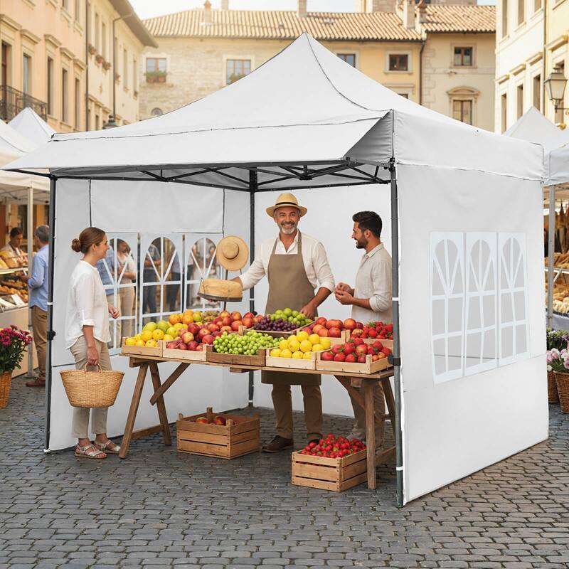 Costway 10 x 10 FT Pop up Canopy Tent with Sidewalls & Awning, Wheeled - See Details