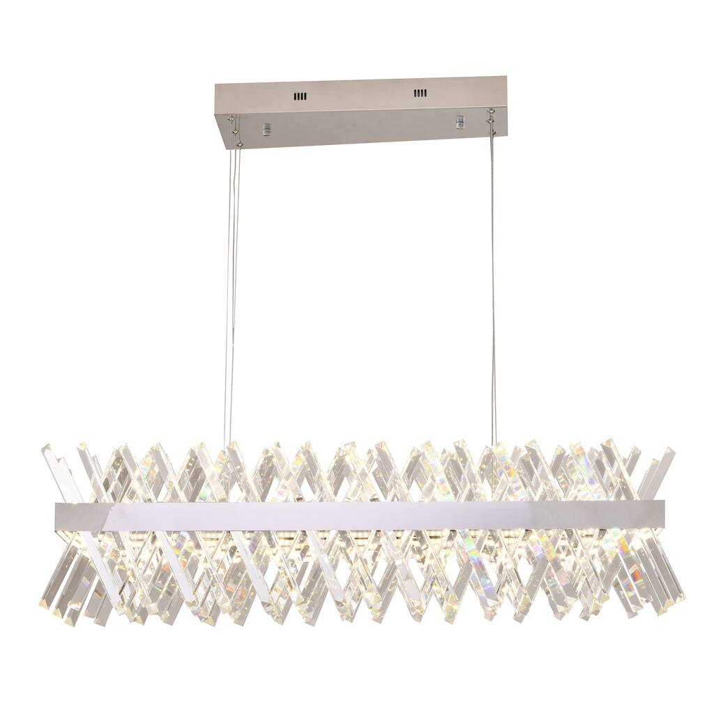 Modern Chandelier Dimmable Chrome Finish Adjustable Hanging Light Fixture 34" - 10