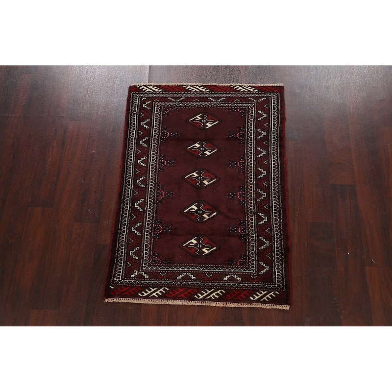 Traditional Geometric Persian Balouch Area Rug Wool Hand-knotted - 2'9" x 3'10"