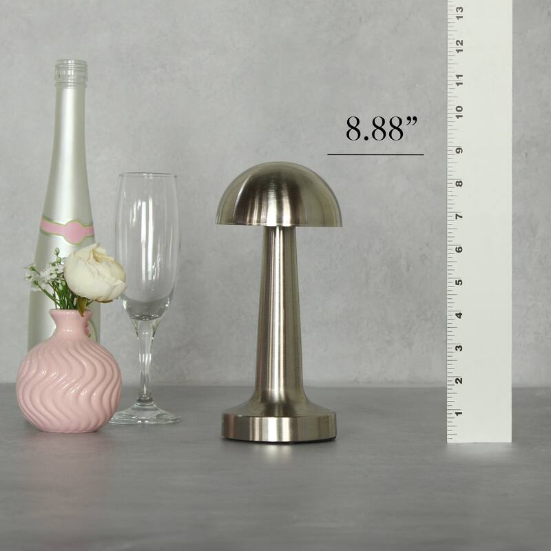 8.88" Touch-Control Mushroom LED Lamp Cordless Rechargeable Table Light with Adjustable Brightness - 4”L x 4”W x 8.88”H