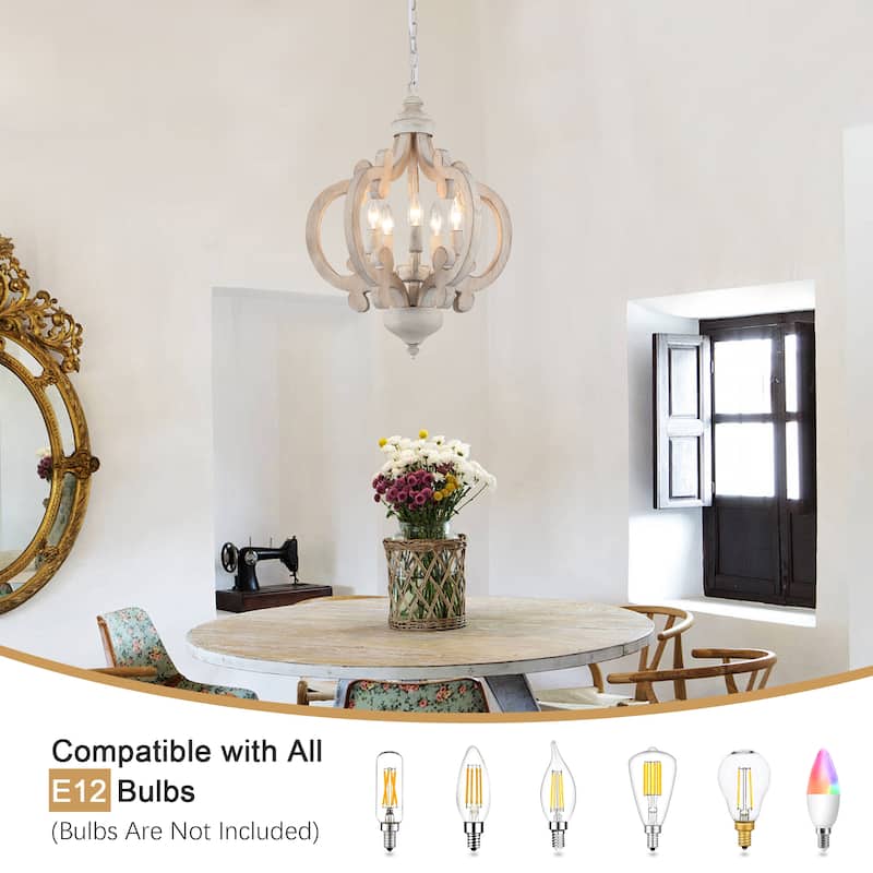5-Light Country Wood Chandelier Light Fixture for Kitchen Island Dining Room