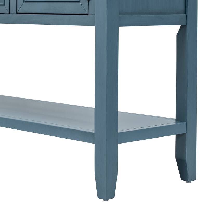 Ample Storage Vintage Console Table with Four Small Drawers and Bottom Shelf for Living Rooms, Entrances and Kitchens