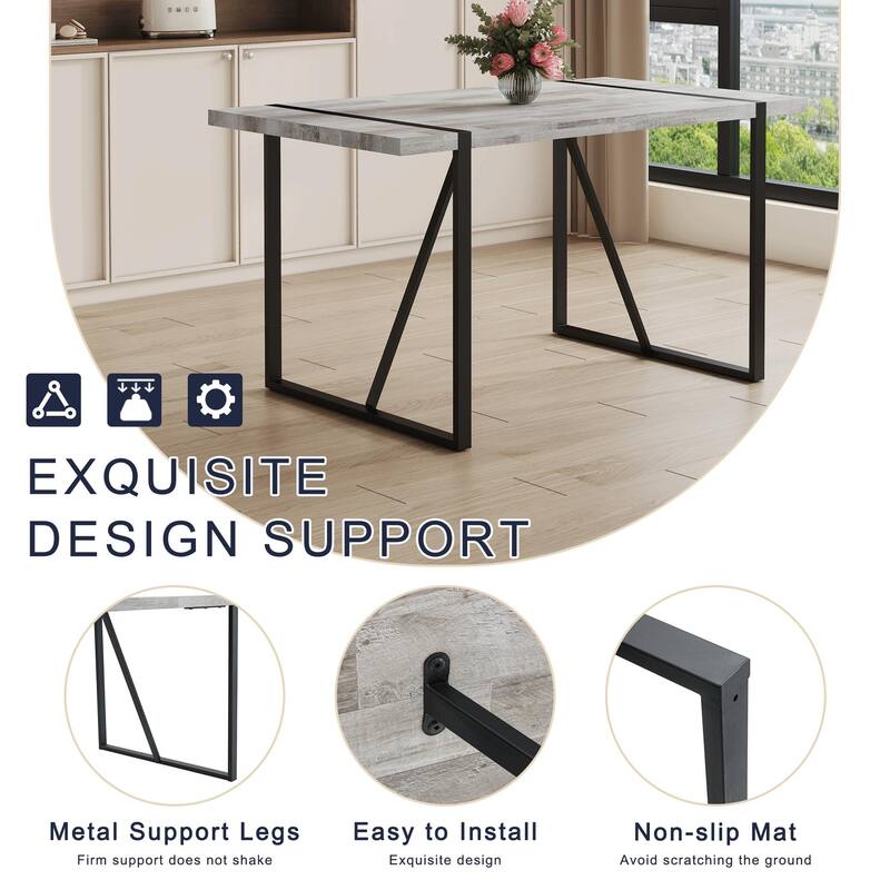 Roomfitters Minimalist Rectangular Dining Table with Textured MDF Top and Black Metal Legs for Modern Interiors