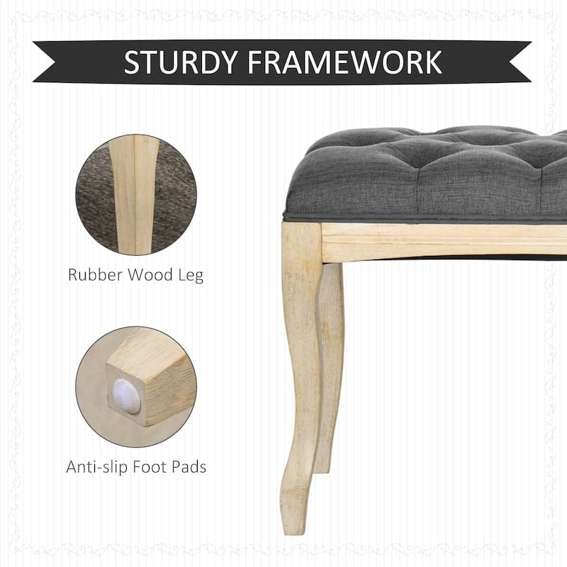 HOMCOM 43" Upholstered Entryway Bench, Linen Fabric Ottoman Stool