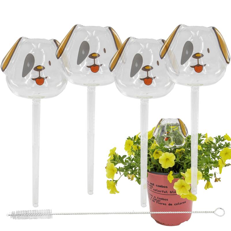 Automatic Self Watering Glass Plant Puppy Dog Globes - Drip Irrigation Ideal for Vacation Plant Care - White