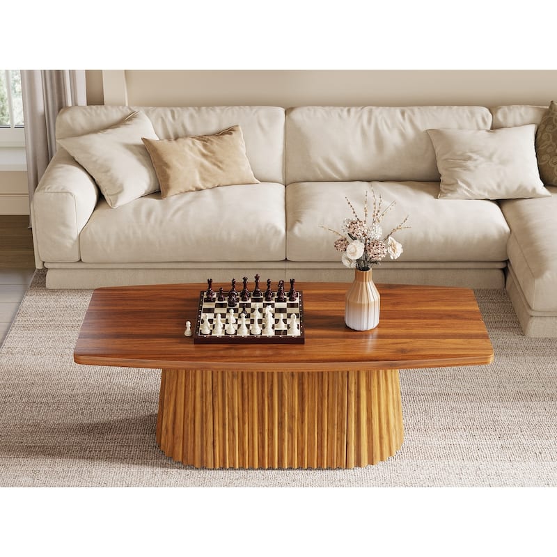 47.2" Fluted Coffee Table, Unique Boat-Shaped Living Room Center Table