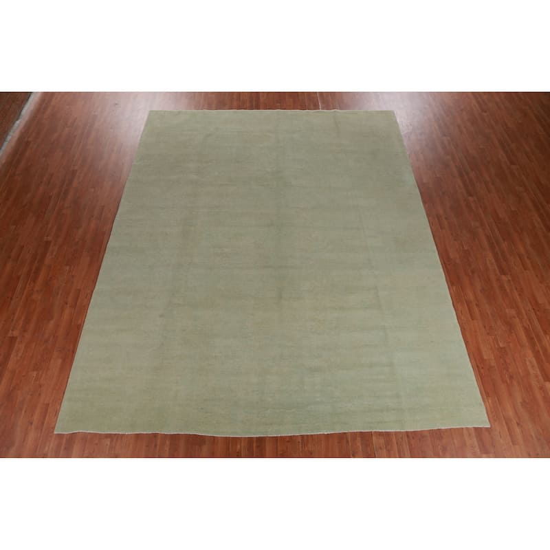 Hand Knotted Oriental 100% Wool Carpet Modern Solid Green Gabbeh Area Rug - 12' 7'' X 10' 1''