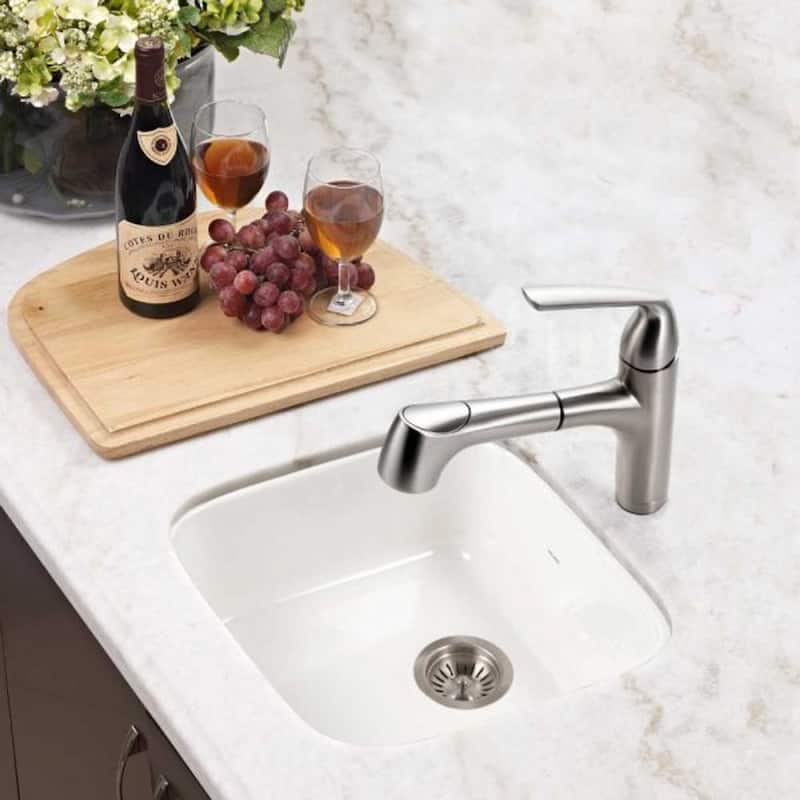 Houzer Platus 19 inch White Fireclay Square Undermount Single Bowl Bar Sink