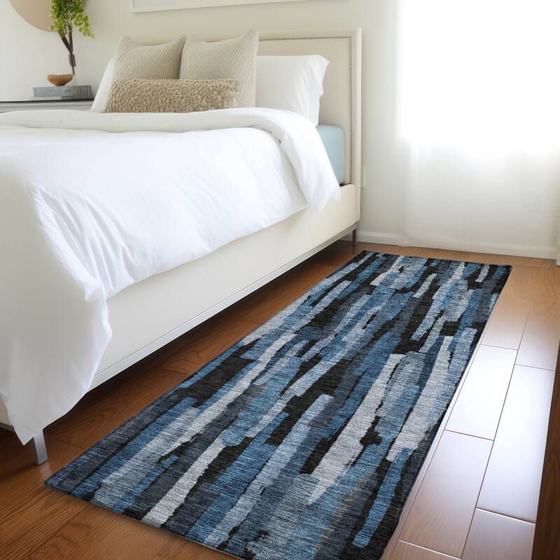 Machine Washable Indoor/ Outdoor Contemporary Chantille Rug - Blue - 2'3" x 7'6"