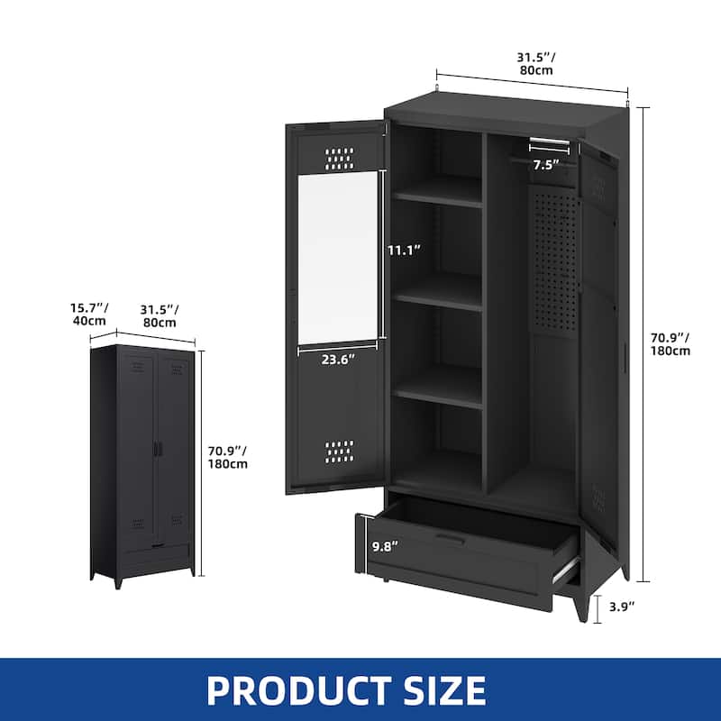 Moasis 71" Tall Metal Storage Cabinet with Doors and Adjustable Shelves