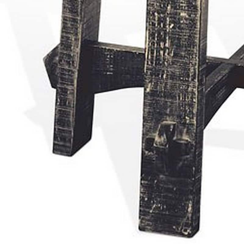 24 in. Distressed Black Round Wood End Table, Sturdy Build End Side Table for Living Rooms