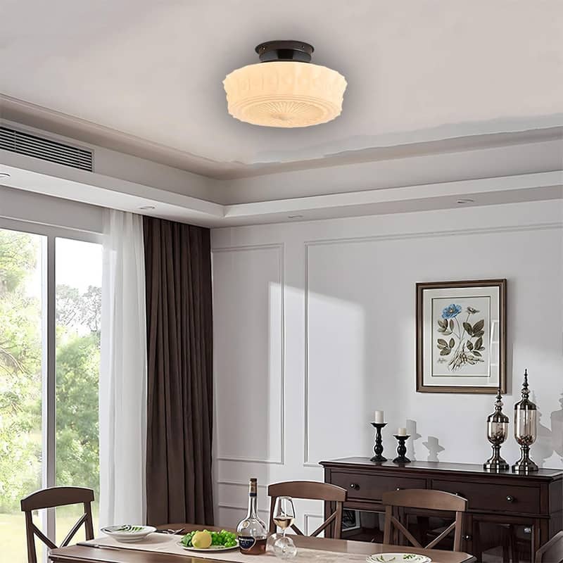 13.8 Inch bulb light cream ceiling light glass, metal bedroom ceiling fixtures - 13.8 Inch