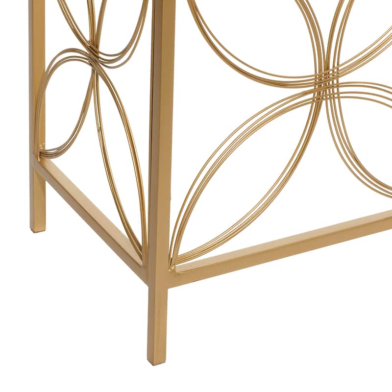 Metal Geometric Open Style Quatrefoil Frame Console Table with Glass Top - Gold - Roche River Decor - 12"Wx42"Lx32"H
