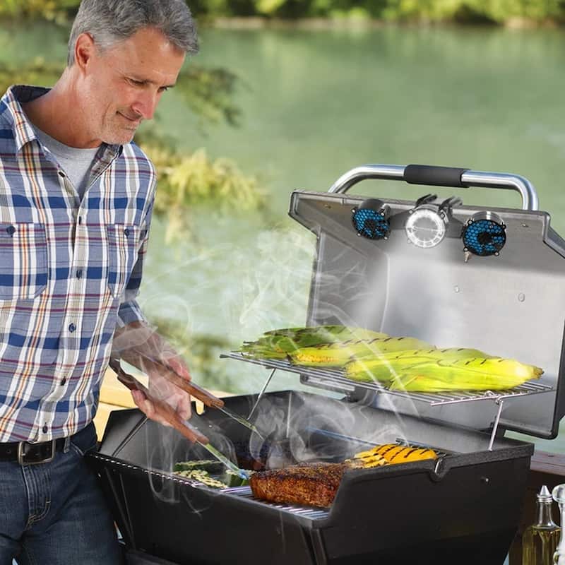 Technical Pro Portable Adjustable 12 LED Super Bright BBQ Grill w Light and Fan for Grilling, used w Gas,Charcoal,Electric Grill