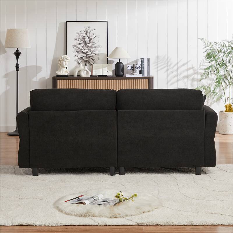 80'' Chenille Fabric Sofa with Lumbar Pillow, 3-seater Upholstered Sofa Chaise with 2 Cushions for Livingroom