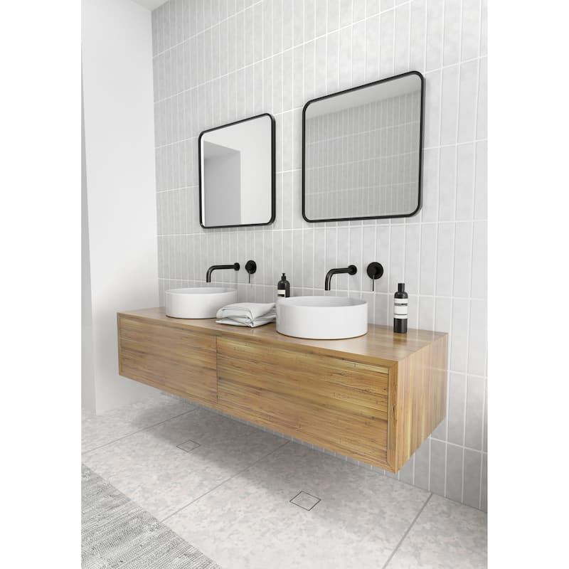 Glass Warehouse 22 in. H x 22 in. W Radius Corner Stainless Steel Framed Mirror