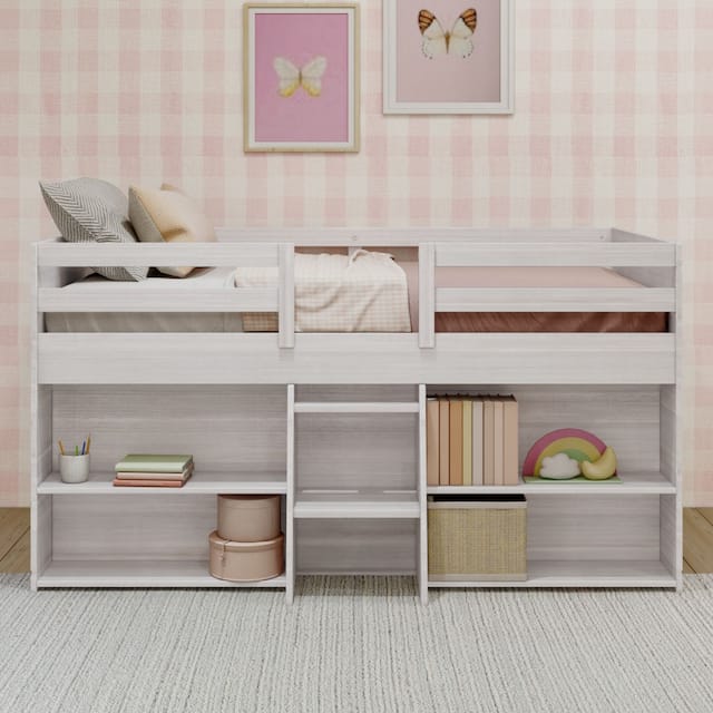 Max and Lily Farmhouse Twin Low Loft Bed with 2 Bookcases