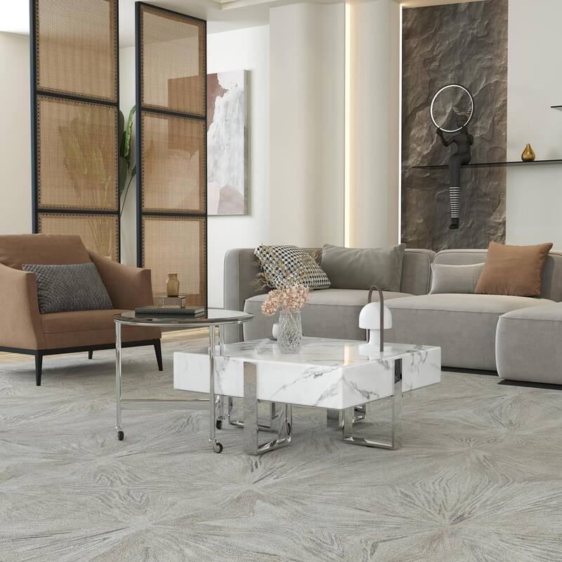 Modern Luxury Square Faux Marble Coffee Table Set Nesting Coffee Table with End Table