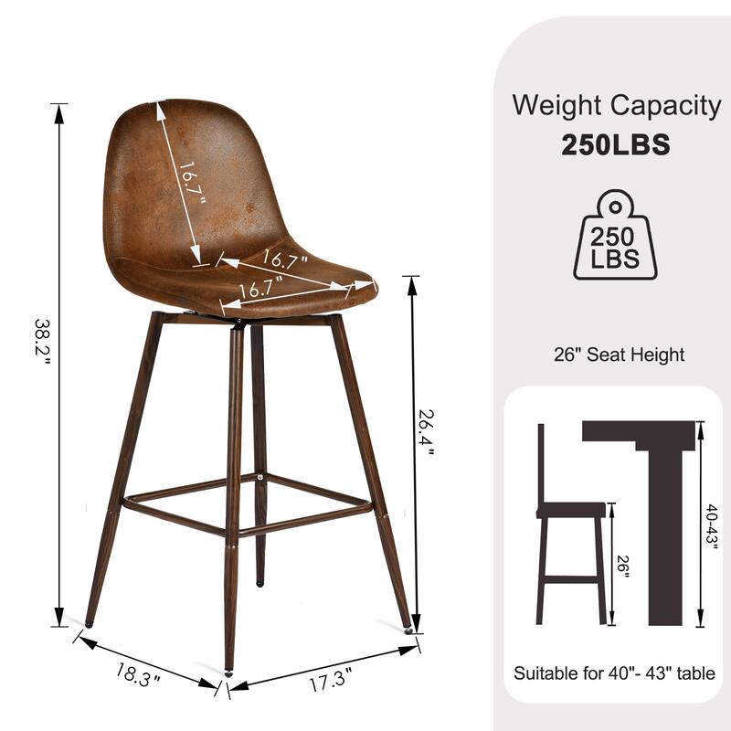 Homy Casa Set of 2 Fabric Counter Stools with Curved Back and Metal Legs - For Kitchen Islands and Counter Seating - N/A