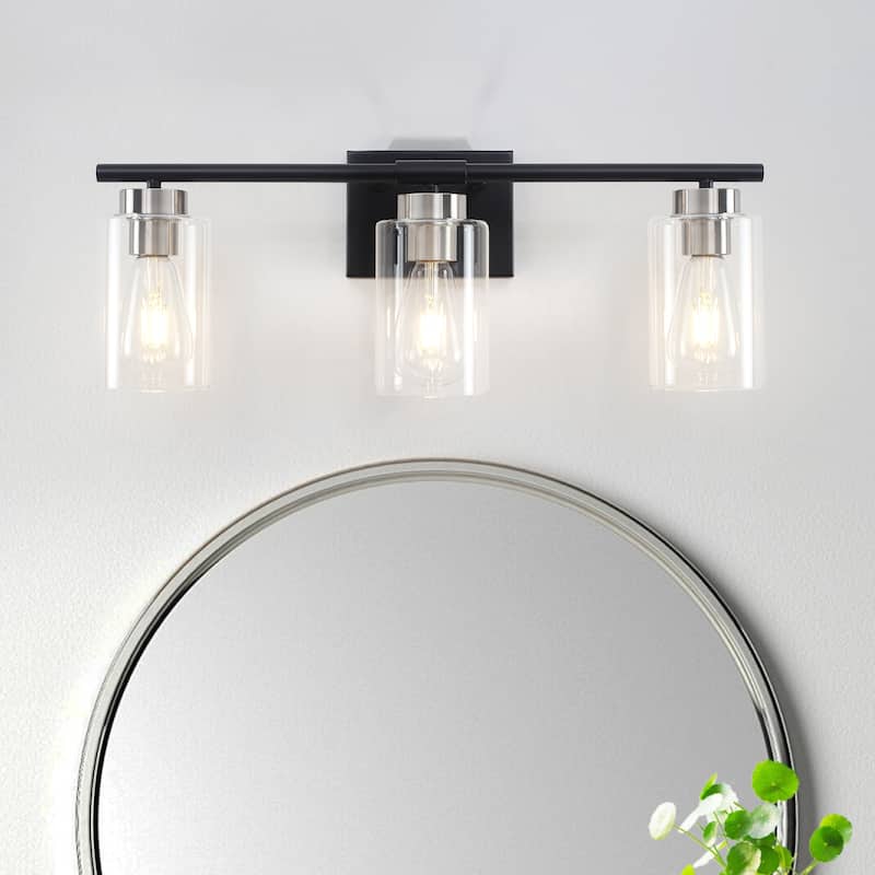 3-Light Wall Lights, Cylinder Bathroom Vanity Lights Glass Hallway Wall Sconces for Dining Room Living Room - W22.83"x H8.46"