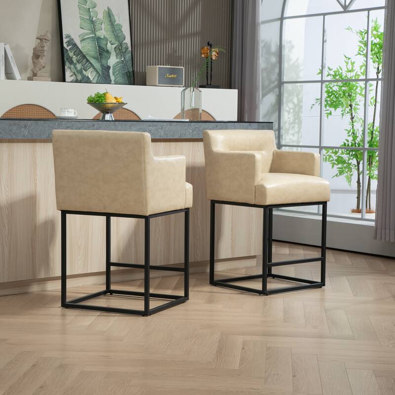 House Hold Counter Height Bar Stools Set of 2,Modern Square PU Bar Stool