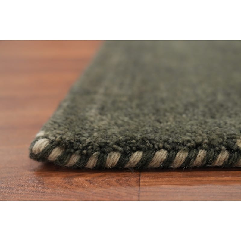 Hand Knotted Oriental 100% Wool Carpet Modern Geometric Green Gabbeh Area Rug - 7' 11'' X 6' 5''