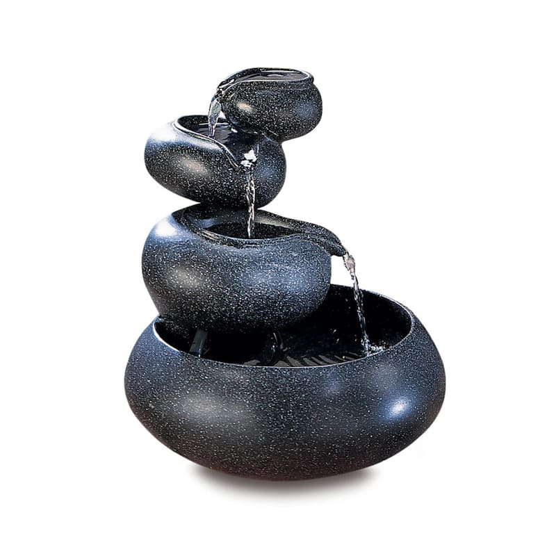Four-Tier Round Bowl Tabletop Fountain - 9.5" - Black