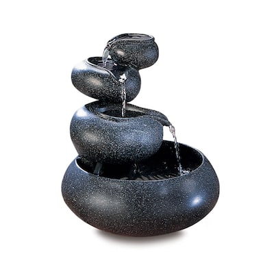Four-Tier Round Bowl Tabletop Fountain - 9.5" - Black