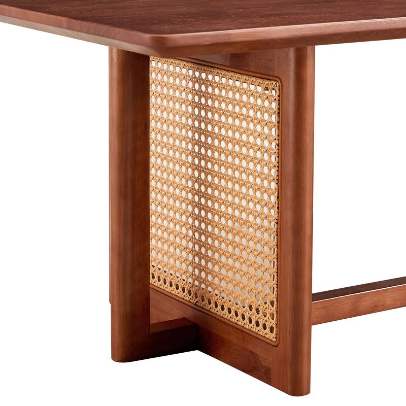 Chinese Log Style Imitation Rattan Walnut Color Coffee Table Rectangular Solid Wood Coffee Low Table, for Living Room Office