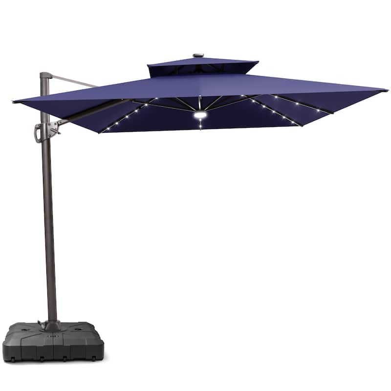 9 x11 FT Double Top LED Lighted Cantilever Patio Umbrella Rectangle with Base