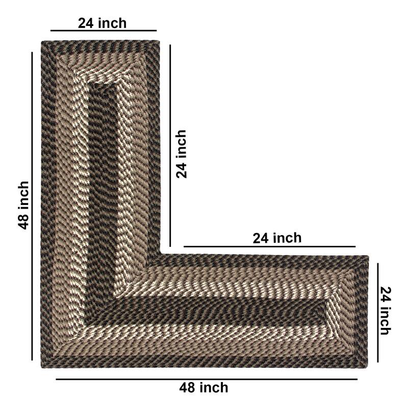 Better Trends Alpine Braid 100% Polypropylene Stain-resistant & Double-Sided Reversible Durable Indoor Area Utility Rug - 24" x 48" x 48" L-Shape - Chocolate Stripe