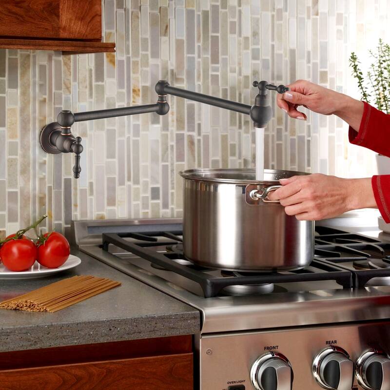 2-Handle Wall Mounted 180°horizontal rotation Pot Filler in Oil Rubbed Bronze