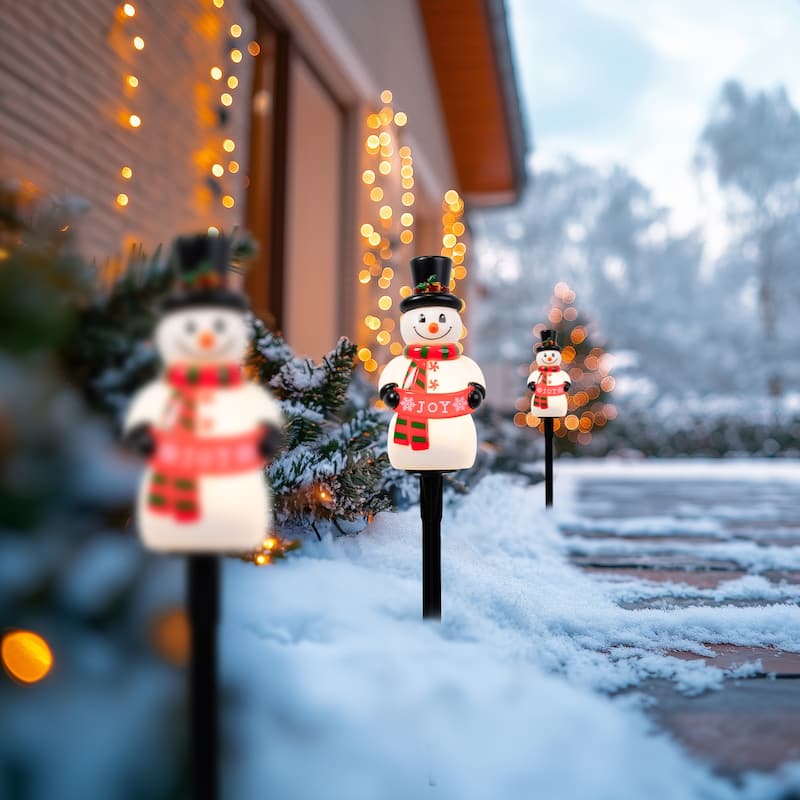 Snowman with Joy Banner Outdoor Christmas Pathway Markers - 16.5" - Set of 3 - White