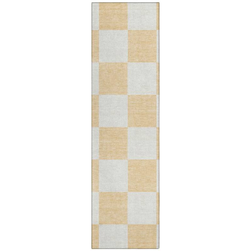 Machine Washable Indoor/ Outdoor Modern Checker Chantille Rug