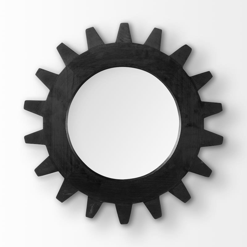 COG 17" Round Wood Frame Wall Mirror