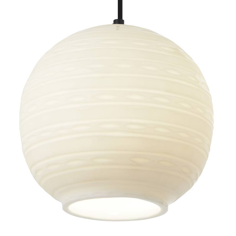 Hayley River of Goods Black Metal and White Blown Glass 9.5-Inch Pendant Light with Adjustable Hanging Cord - 9.5" x 9.5" x 64"