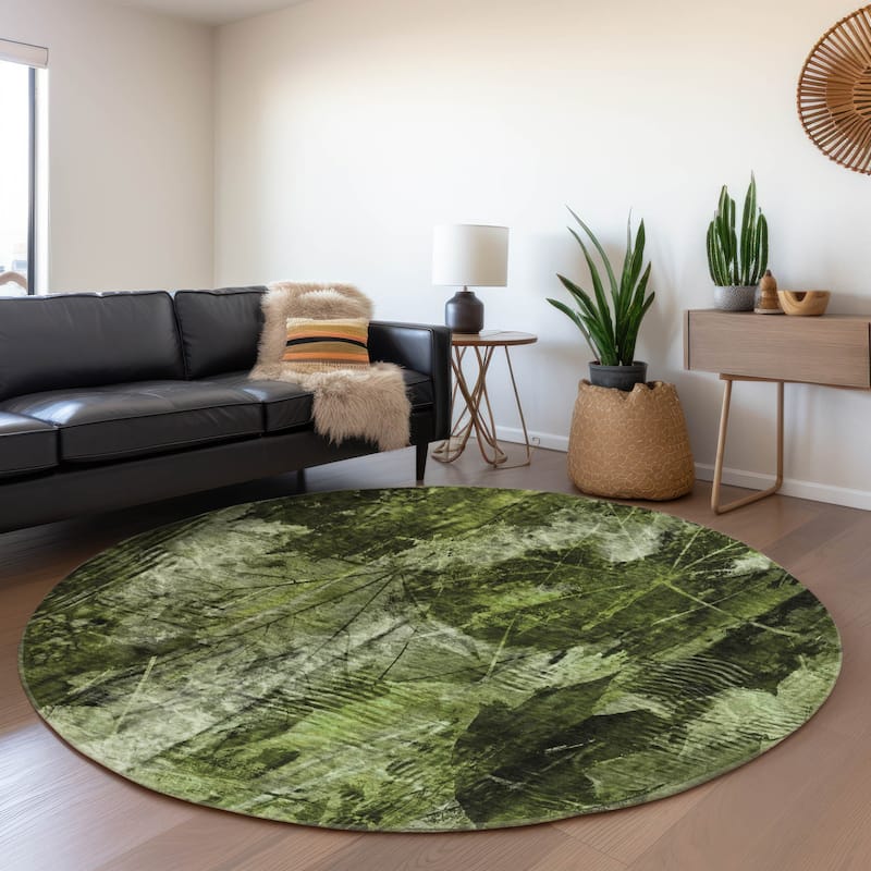 Premium Washable Super Soft Abstract Nature Mayfield Rug - Green - 8' x 8' - Round