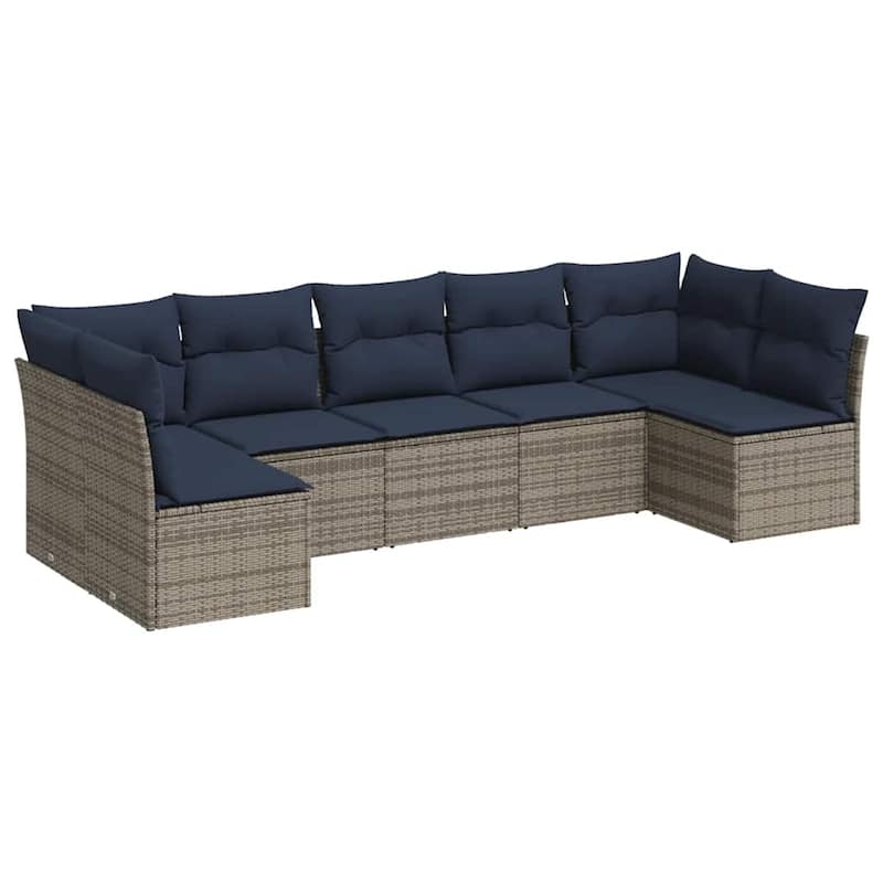 vidaXL 7/8 Piece Patio Sofa Set with Cushions Black/Brown/Gray Poly Rattan - 24.4 x 24.4 x 27.2