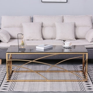 Stainless Steel Rectangular Accent Glass Coffee Table for Living Room ...