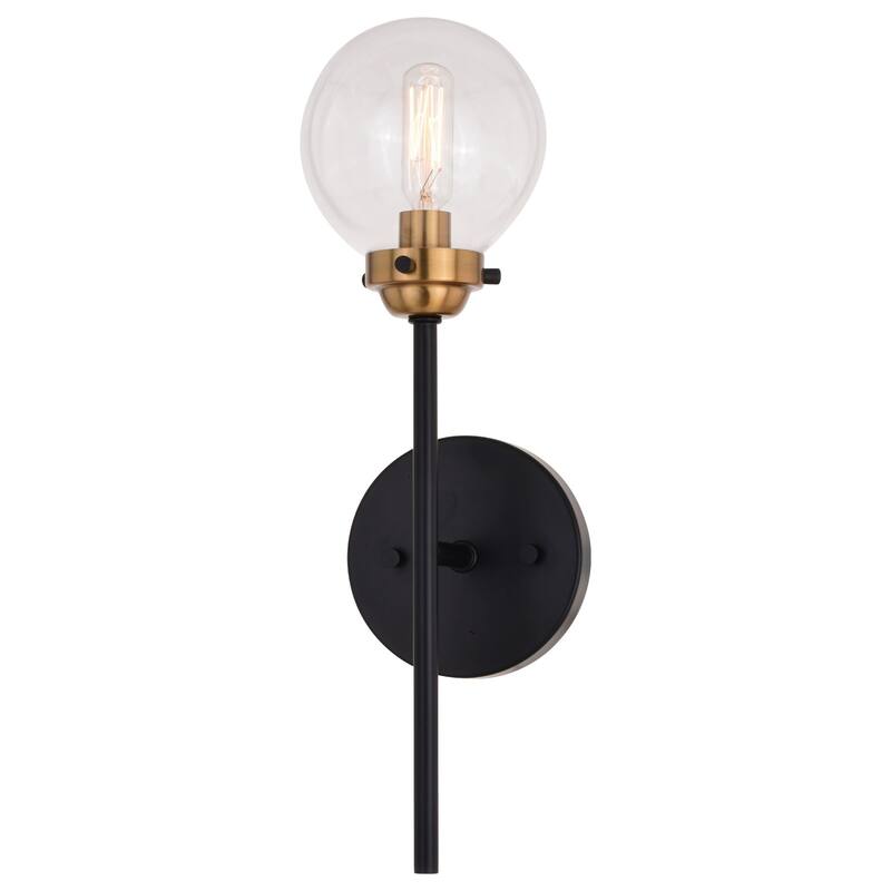 1 Light Industrial Mid Century Modern Wall Sconce in Brass and Oil Rubbed Bronze with Clear Glass Globe - 16